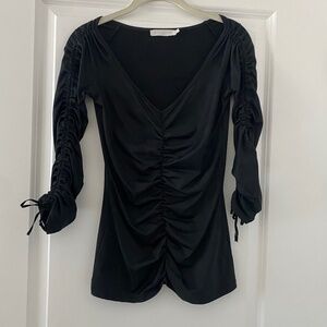 Anne Fontaine V-Neck Black Three-Quarter Sleeve Blouse